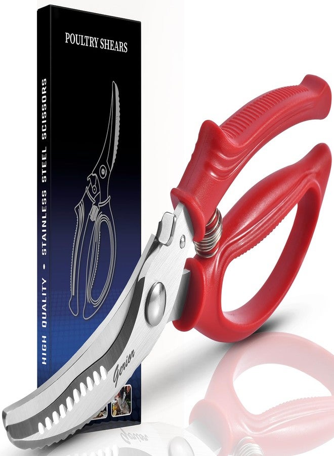 Gerior Heavy Duty Poultry Shears - Kitchen Scissors for Cutting Chicken, Poultry, Game, Meat - Chopping Vegetable - Spring Loaded - Red - Image 1